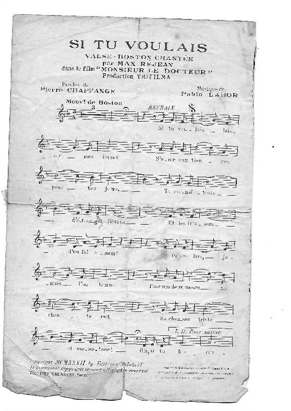 télécharger la partition d'accordéon Si tu voulais (Du Film : Monsieur le docteur) (Chant : Max Réjean) (Boston) au format PDF