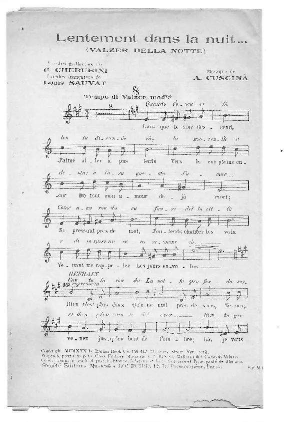 télécharger la partition d'accordéon Lentement dans la nuit (Valzer della notte) (Chant : Tino Rossi) (Valse) au format PDF