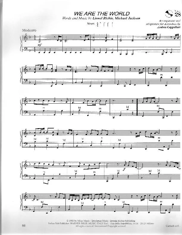télécharger la partition d'accordéon We are the world (Arrangement pour accordéon de Andrea Cappellari) (Ballade Pop Rock) au format PDF