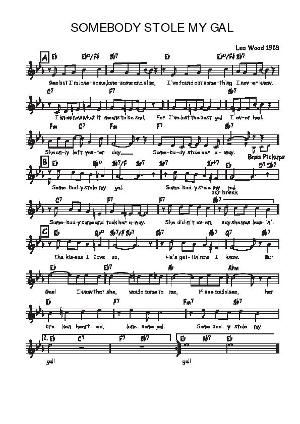 télécharger la partition d'accordéon Somebody stole my Gal (Chant : Ted Weens / Frank Sinatra) (Fox Trot) au format PDF
