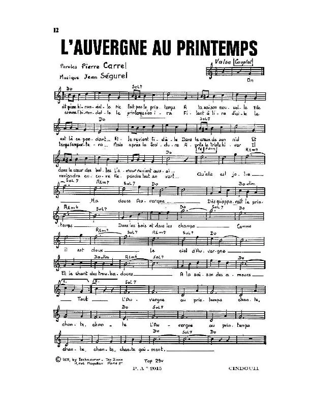 télécharger la partition d'accordéon L'Auvergne au printemps (Valse) au format PDF