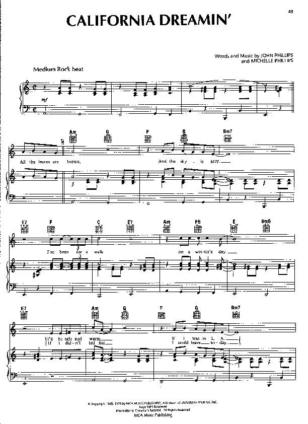 télécharger la partition d'accordéon California Dreamin' (Medium Rock Beat) au format PDF