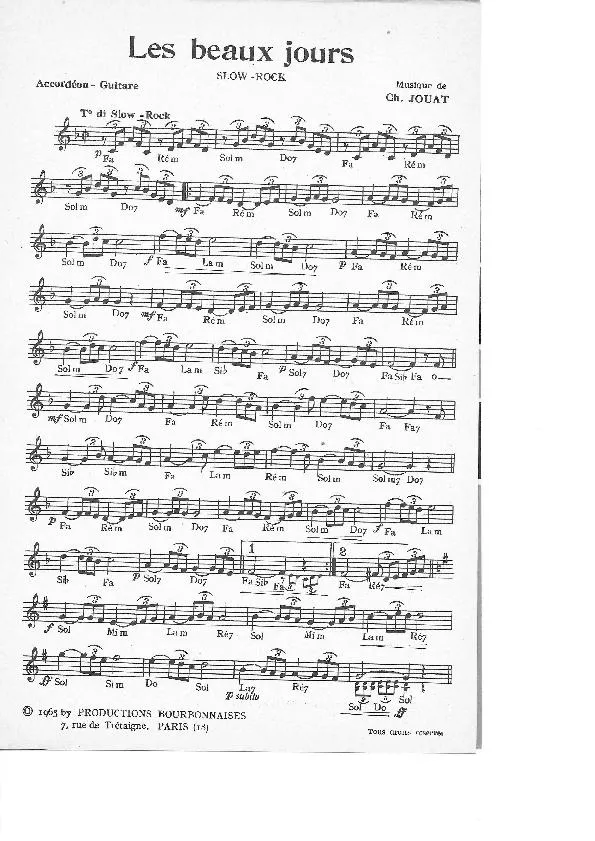 télécharger la partition d'accordéon Les beaux jours (Interprété par : Georges Jouvin) (Slow Rock) au format PDF