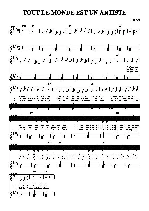 télécharger la partition d'accordéon Tout le monde est artiste (Chant : Bourvil) (Relevé) au format PDF
