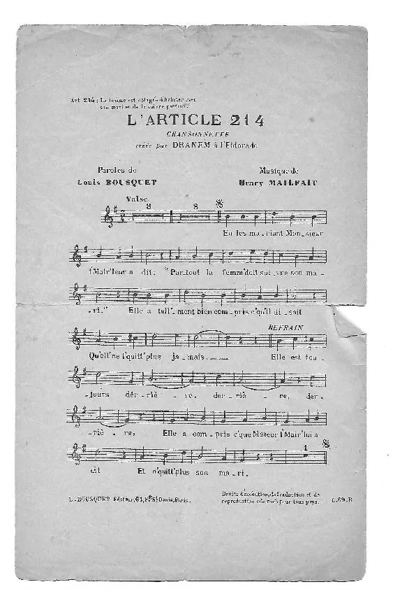 télécharger la partition d'accordéon L'article 214 (Chant : Dranem) au format PDF