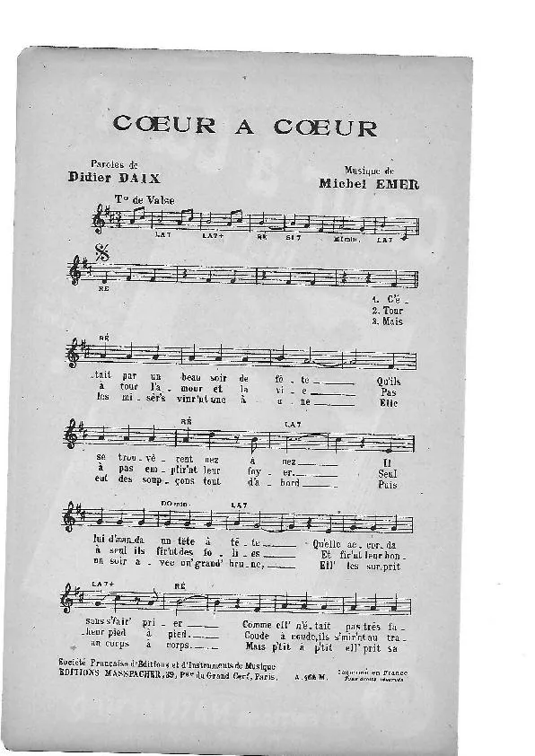 télécharger la partition d'accordéon Coeur à Coeur (Valse Chantée) au format PDF