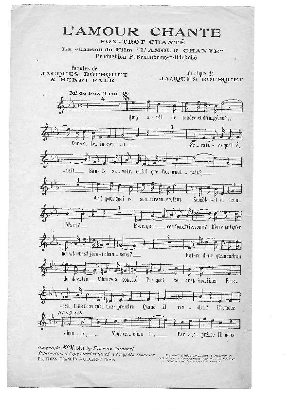 télécharger la partition d'accordéon L'amour chante (Fox Trot) au format PDF