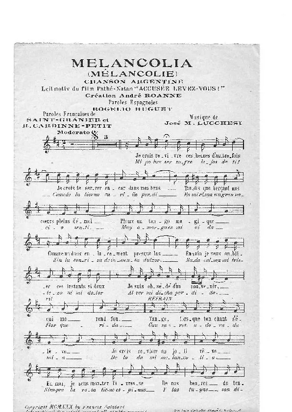 télécharger la partition d'accordéon Melancolia (Mélancolie) (Du Film : Accusée levez-vous) au format PDF
