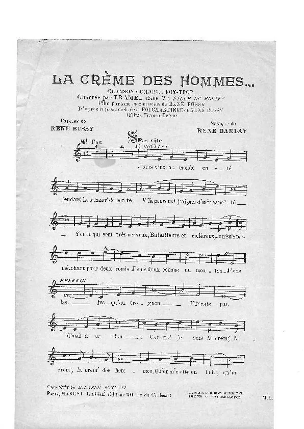 télécharger la partition d'accordéon La crème des hommes (Du Film : La fille du Bouif) (Chant : Tramel) (Fox Trot Comique) au format PDF