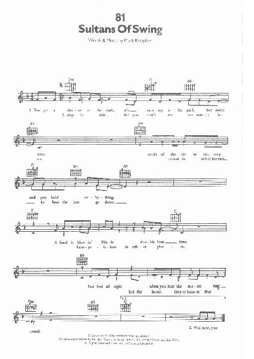 télécharger la partition d'accordéon Sultans of swing (Interprètes : Dire Straits) (Medium Swing Rock) au format PDF