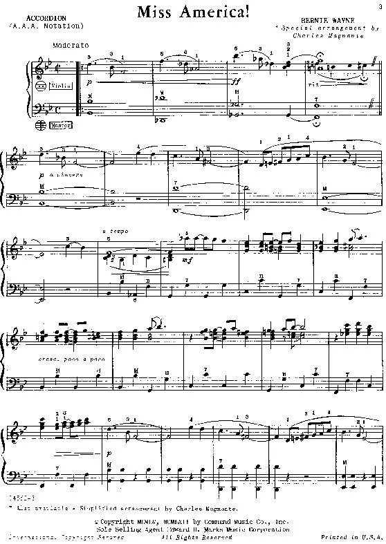 télécharger la partition d'accordéon Miss America (Arrangement : Charles Magnante) (Accordéon) au format PDF