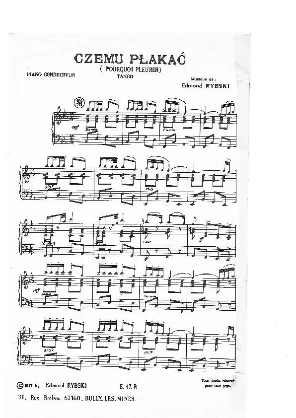 télécharger la partition d'accordéon Czemu plakac (Pourquoi pleurer) (Créé par : Stéphane Kubiak) (Tango) (Partie : Piano) au format PDF