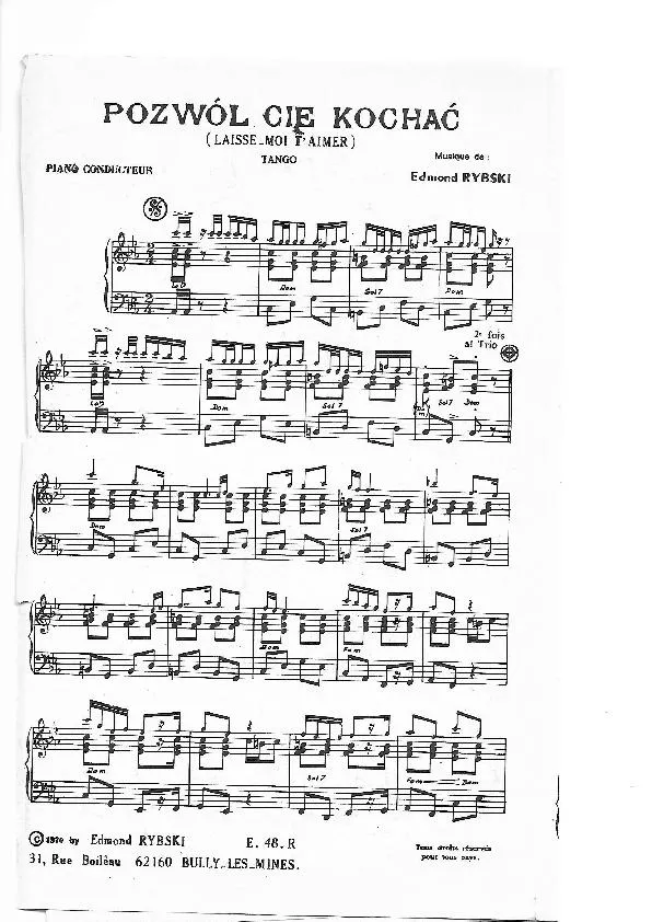 télécharger la partition d'accordéon Pozwol cie kochac (Laisse-moi t'aimer) (Créé par : Stéphane Kubiak) (Tango) (Partie : Piano) au format PDF