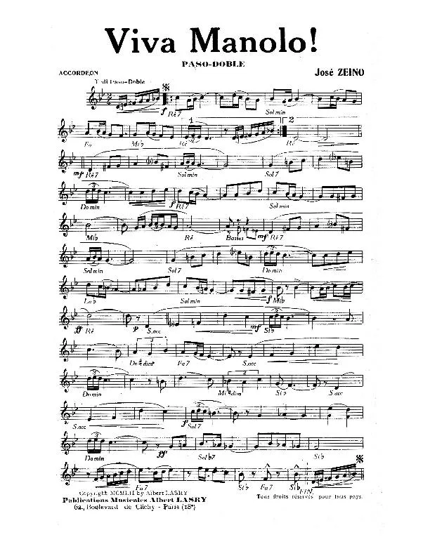 télécharger la partition d'accordéon Viva Manolo (Paso Doble) au format PDF
