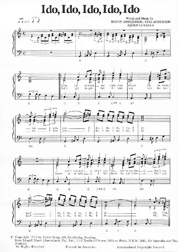 télécharger la partition d'accordéon I do I do I do I do I do (Chant : Abba) au format PDF