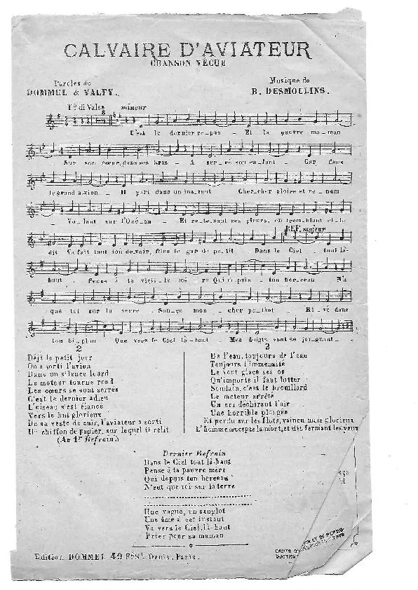télécharger la partition d'accordéon Calvaire d'aviateur (Chanson Vécue) (Valse) au format PDF