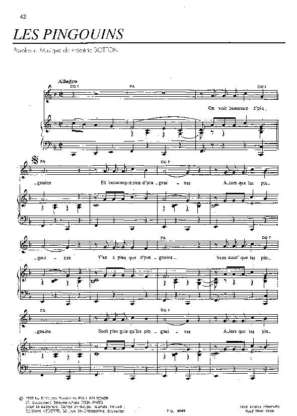 télécharger la partition d'accordéon Les pingouins (Chant : Juliette Gréco) (Pop) au format PDF
