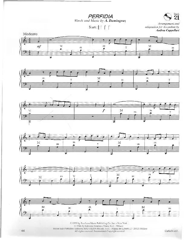télécharger la partition d'accordéon Perfidia (Arrangement pour accordéon de Andrea Cappellari) (Beguine) au format PDF