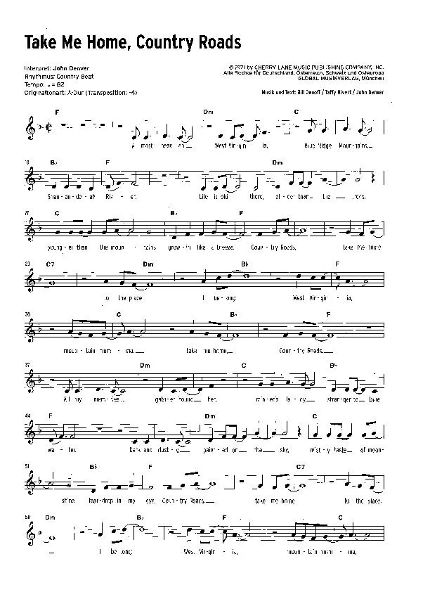 télécharger la partition d'accordéon Take me home Country Roads au format PDF