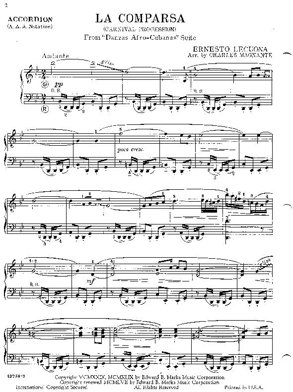 télécharger la partition d'accordéon La Comparsa (Carnival Procession) (From Danzas Afro-Cubanas Suite) (Arrangement : Charles Magnante) (Accordéon) au format PDF