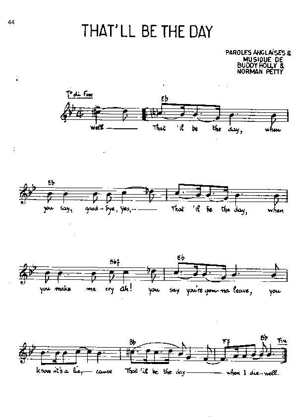 télécharger la partition d'accordéon That'll be the day (Fox) au format PDF
