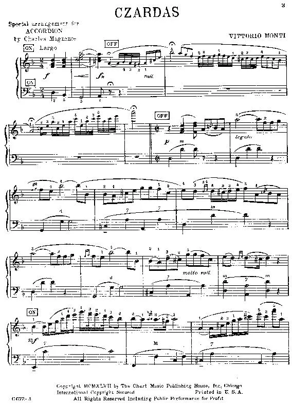 télécharger la partition d'accordéon Czardas (Arrangement : Charles Magnante) (Accordéon) au format PDF
