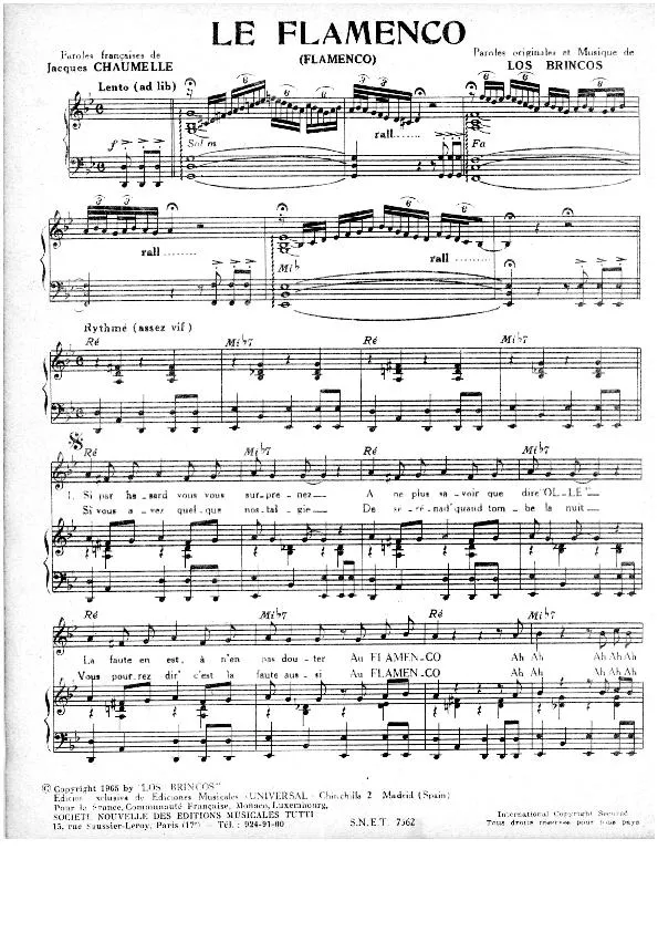 télécharger la partition d'accordéon Le Flamenco (Chant : Dalida) au format PDF