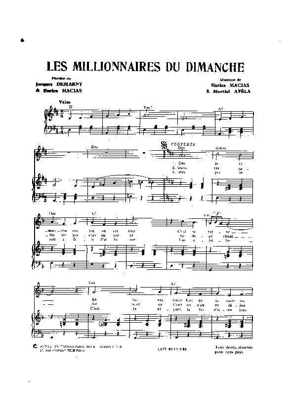 télécharger la partition d'accordéon Les millionnaires du dimanche (Valse) au format PDF