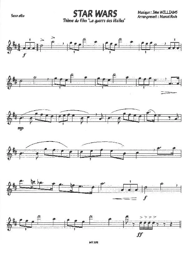 télécharger la partition d'accordéon Star Wars (Thème du Film : La guerre des étoiles) (Arrangement : Marcel Rech) (Partie : Saxo Alto) au format PDF