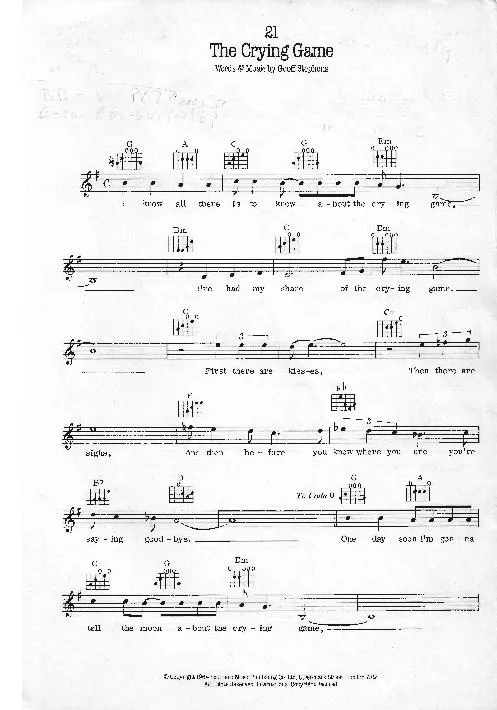 télécharger la partition d'accordéon The crying game (Chant : Boy George) (Soul) au format PDF
