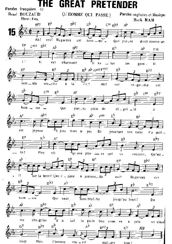 télécharger la partition d'accordéon The Great Pretender (L'Homme qui passe) (Chant : Jean Bertola / The Platters) (Slow Rock) au format PDF