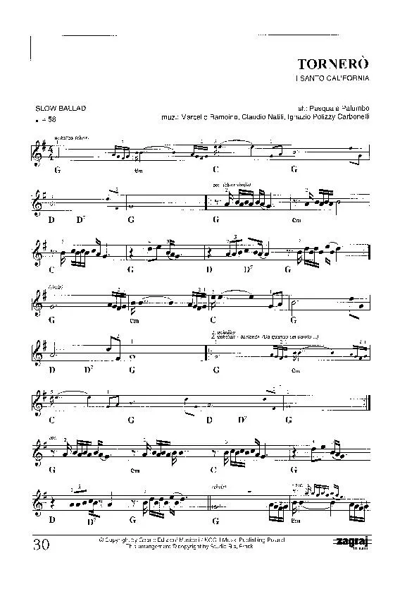 télécharger la partition d'accordéon Tornero (I Santo California) (Slow Ballad) au format PDF