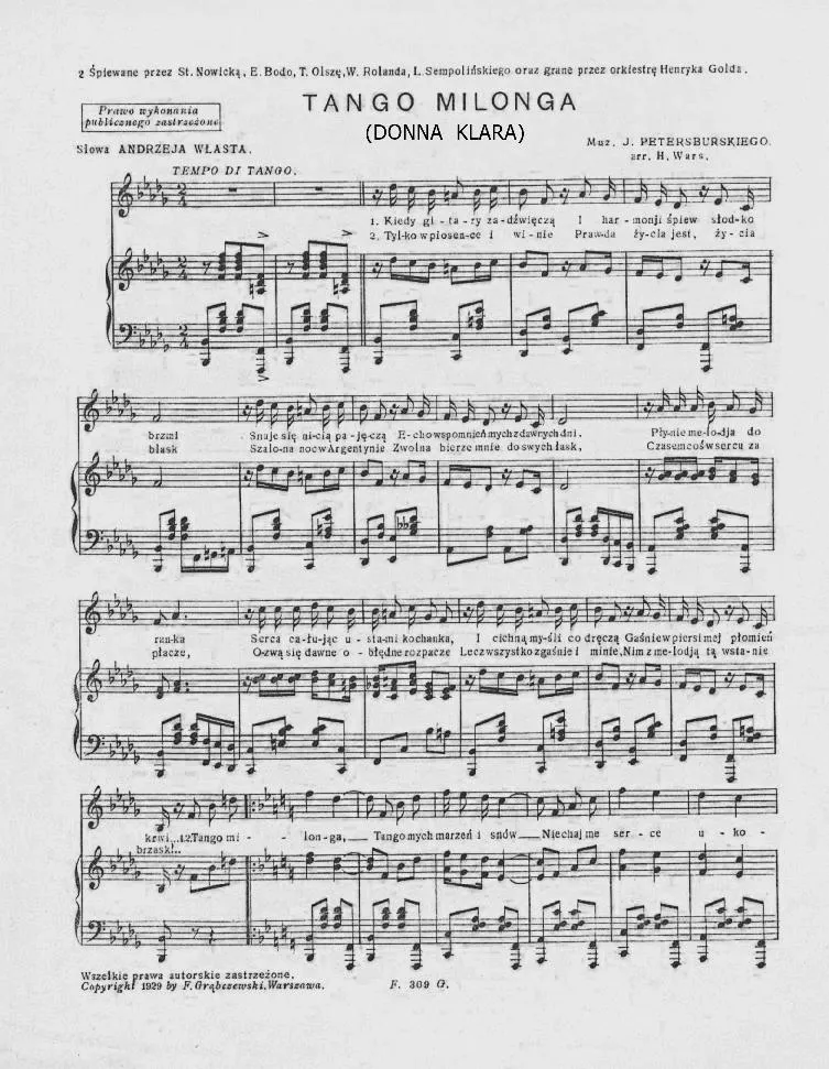télécharger la partition d'accordéon Tango Milonga (Oh Donna Klara) (Arrangement : Henryk Wars) au format PDF