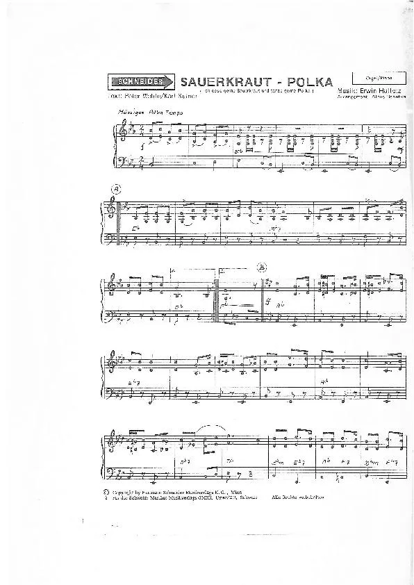 télécharger la partition d'accordéon Sauerkraut Polka (Ich esse gerne Sauerkraut und tanze gerne Polka) (Arrangement : Alois Benetka) au format PDF