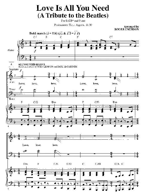 télécharger la partition d'accordéon Love Is All You Need (A tribute to The Beatles) (Arranged by Roger Emerson) (Bold March) au format PDF
