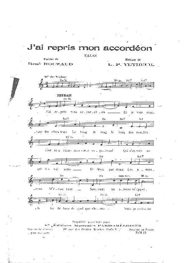 télécharger la partition d'accordéon J'ai repris mon accordéon (Valse) au format PDF