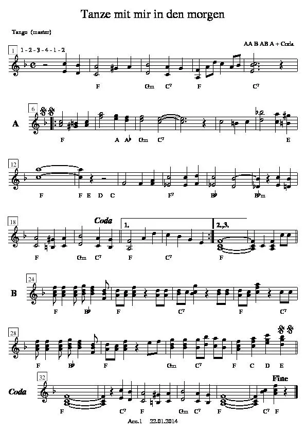 télécharger la partition d'accordéon Tanze mit mir in den Morgen (Tango) au format PDF