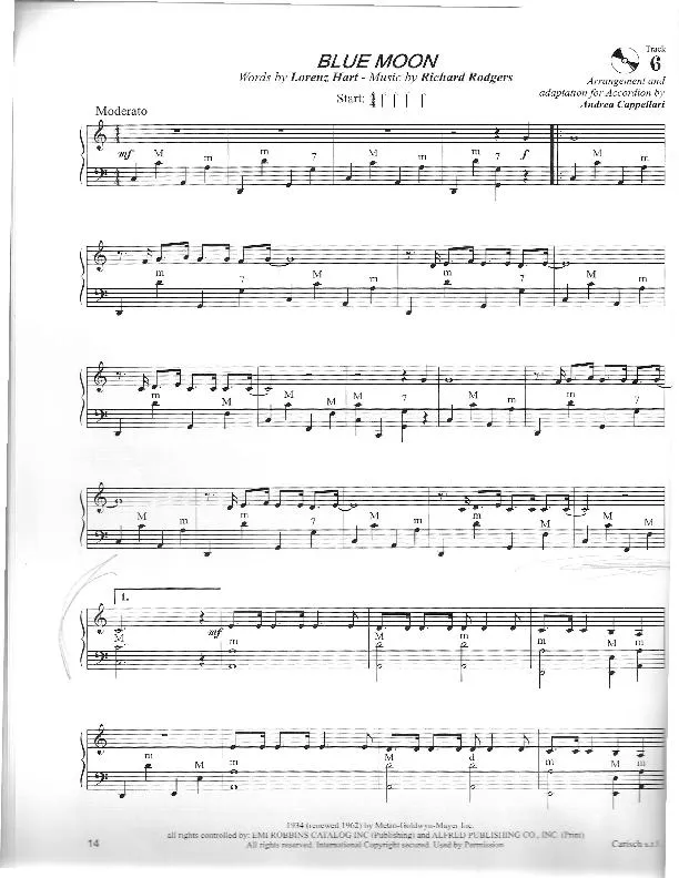 télécharger la partition d'accordéon Blue moon (Chant : Frank Sinatra) (Arrangement pour accordéon de Andrea Cappellari) (Jazz Pop) au format PDF