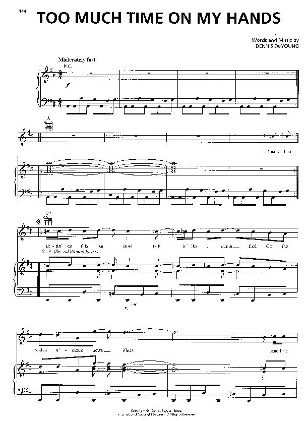 télécharger la partition d'accordéon Too much time on my hands (Interprètes : Styx) (Disco Rock) au format PDF