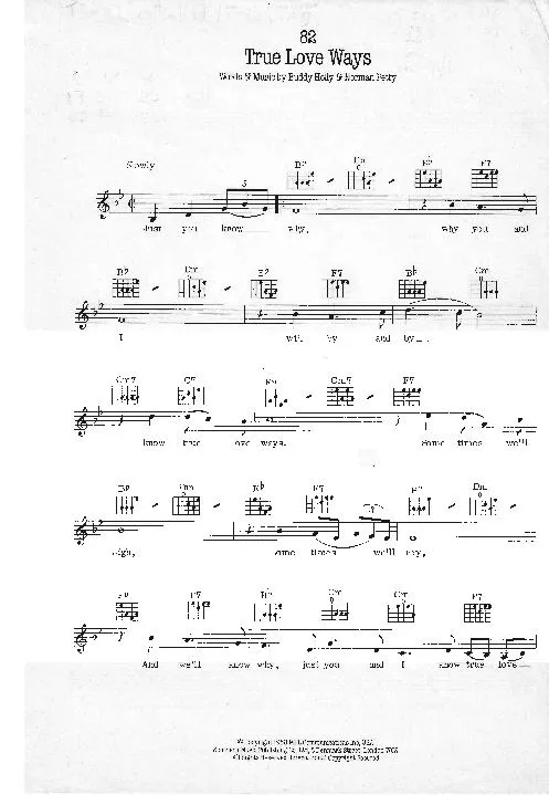 télécharger la partition d'accordéon True love ways (Slow) au format PDF