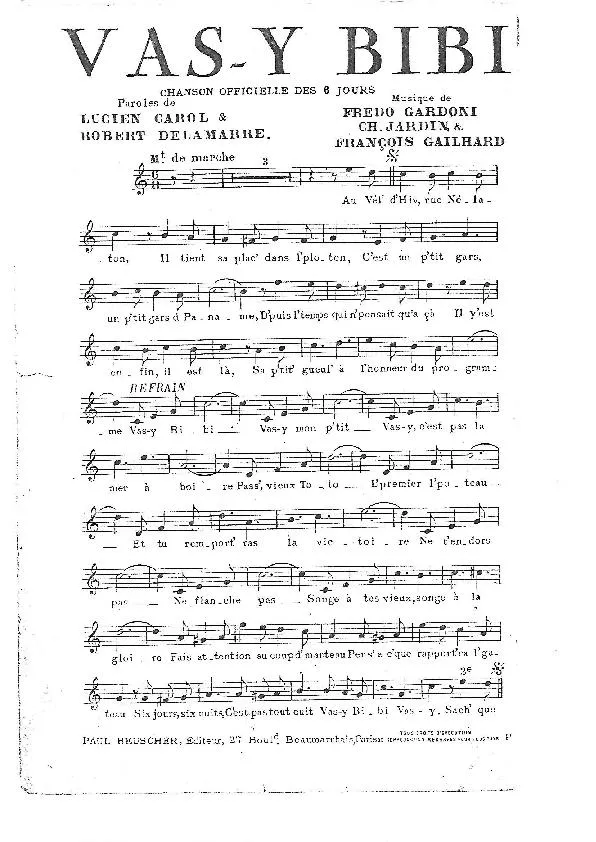 télécharger la partition d'accordéon Vas-y Bibi (Chanson Officielle des 6 jours) (Marche) au format PDF