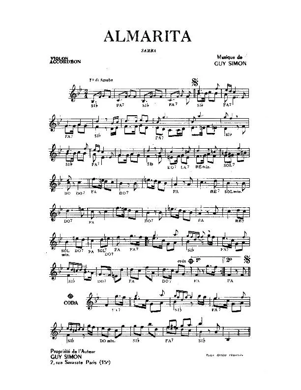 télécharger la partition d'accordéon Almarita (Samba) au format PDF