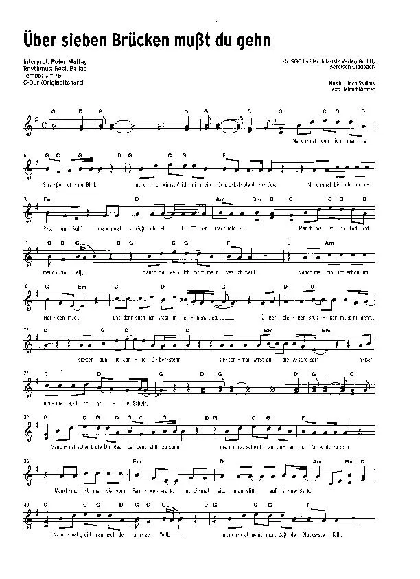 télécharger la partition d'accordéon Über sieben Brücken musst du gehn (Chant : Peter Maffay) (Rock Ballade) au format PDF