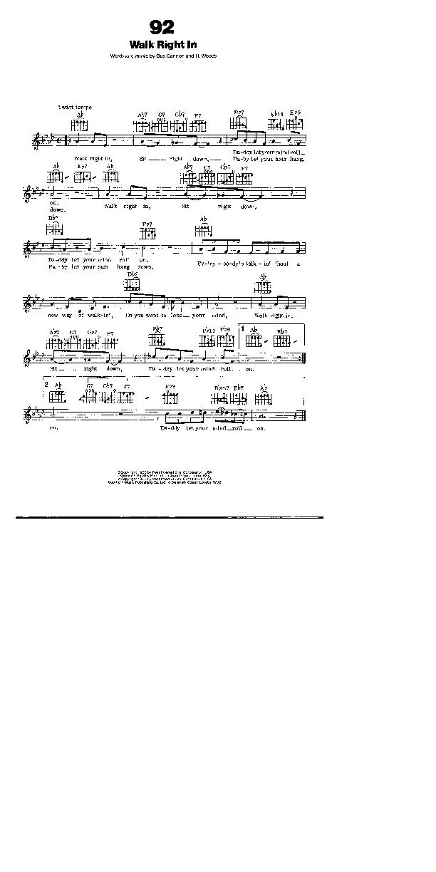 télécharger la partition d'accordéon Walk right in (Interprètes : The Rooftop Singers) (Twist) au format PDF