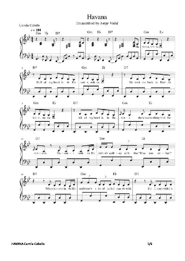 télécharger la partition d'accordéon Havana (Transcription : Jorge Vidal) au format PDF