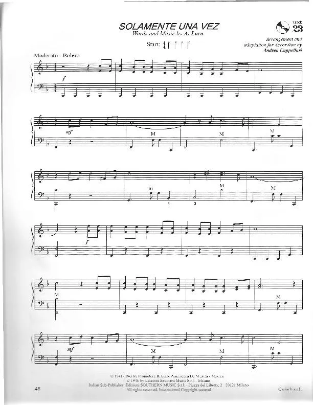 télécharger la partition d'accordéon Solamente una vez (Arrangement pour accordéon de Andrea Cappellari) (Boléro) au format PDF