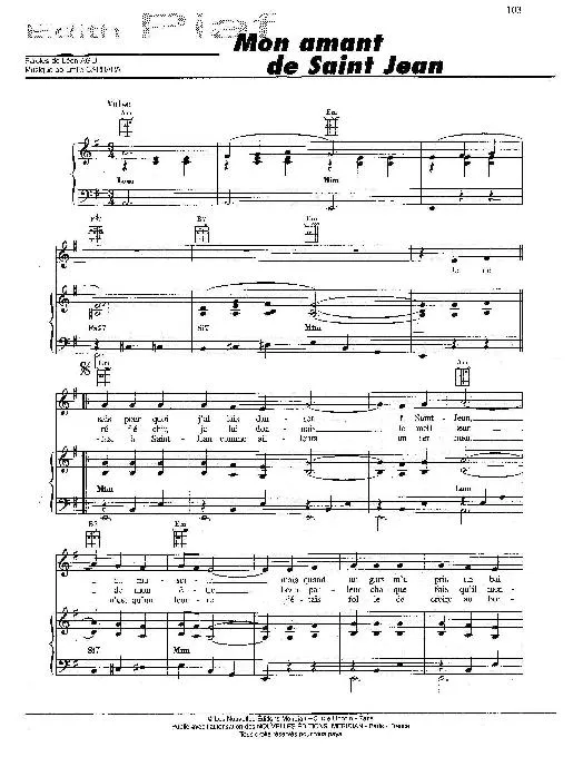 télécharger la partition d'accordéon Mon amant de Saint Jean (Chant : Edith Piaf) (Valse) au format PDF