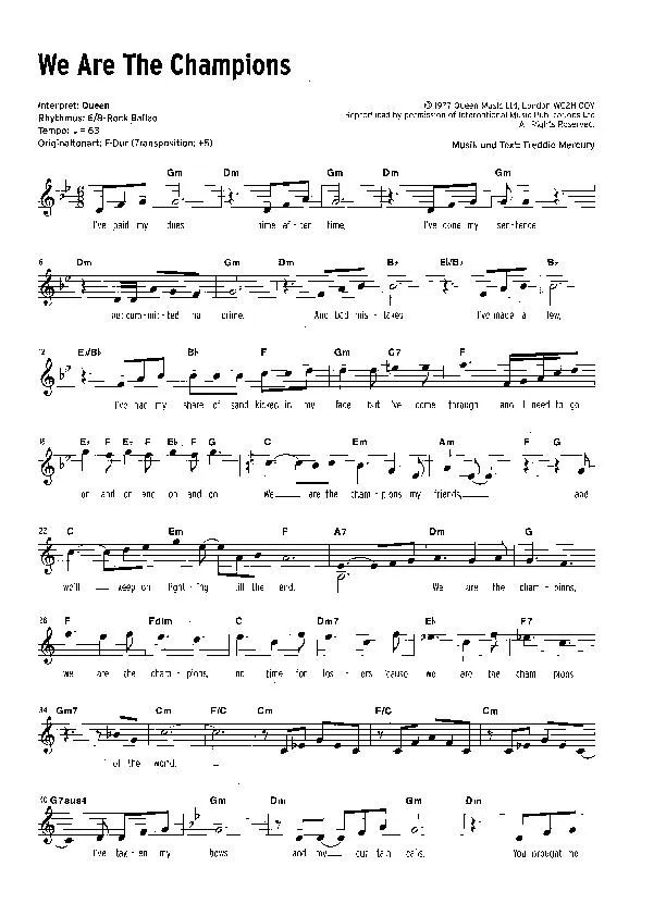 télécharger la partition d'accordéon We are the Champions (Chant : Queen) (Slow Rock) au format PDF