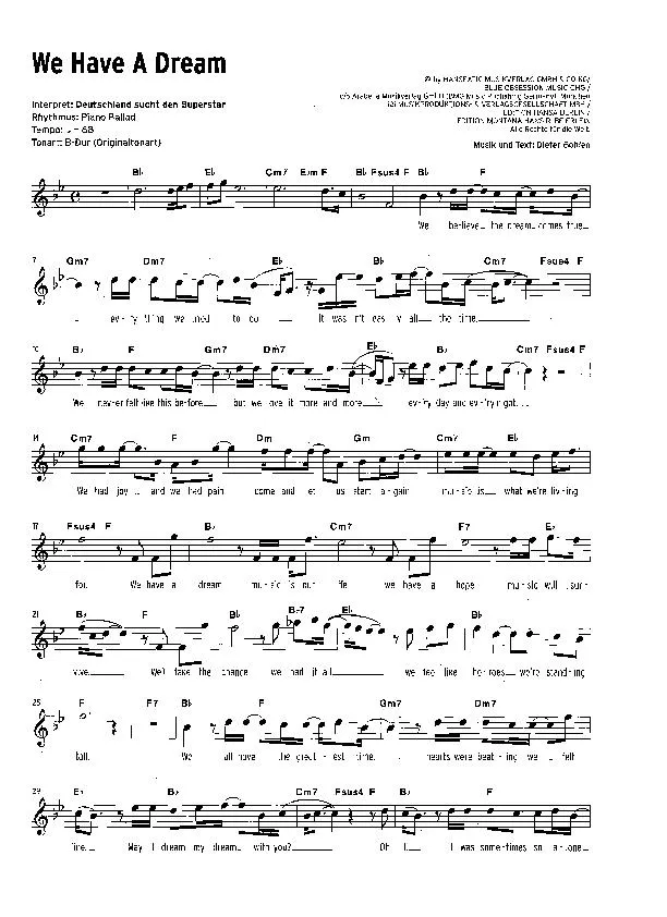 télécharger la partition d'accordéon We have a dream (Interprètes : Deutschland sucht den Superstar) (Ballade) au format PDF
