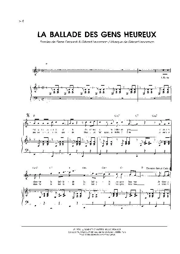télécharger la partition d'accordéon La ballade des gens heureux (Pop) au format PDF